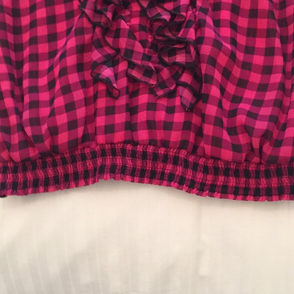 Xhiliration Blouse w/Ruffle Detail - Pink Plaid - Picture 3 of 7